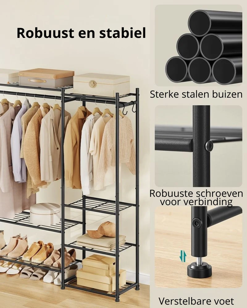 Nancy's Pradleves Kledingrek - Kledingstang - Garderoberek - Zwart - Staal - ± 125 x 30 x 155 cm