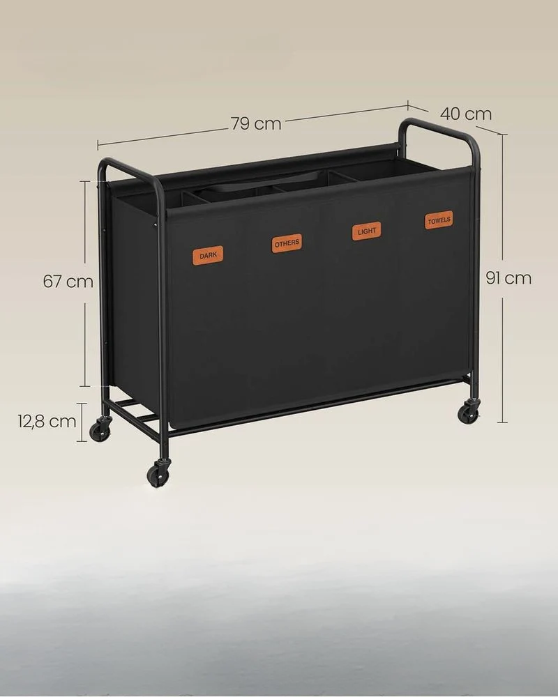 Nancy's Gremiasco Wasmand - Wasbox - Wassorteerder - 4 Vakken - Zwart - 200 Liter