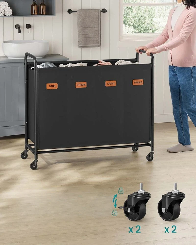 Nancy's Gremiasco Wasmand - Wasbox - Wassorteerder - 4 Vakken - Zwart - 200 Liter
