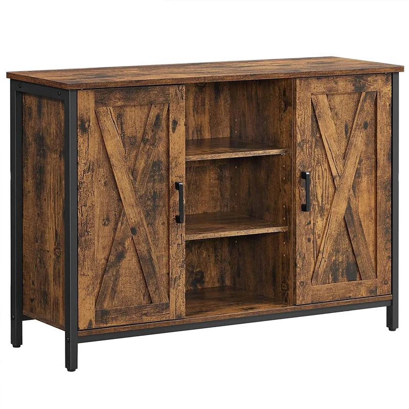 Nancy's Bothell Dressoir - Opbergkast - Vintage - Bruin / Zwart - Spaanplaat / Staal - 100 x 35 x 70 cm
