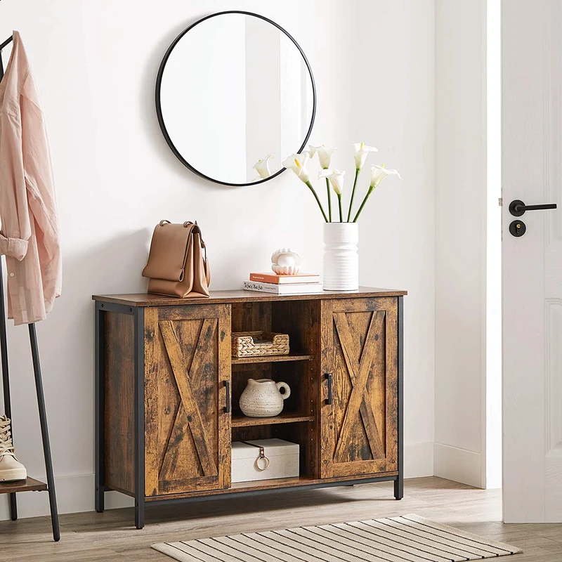 Nancy's Bothell Dressoir - Opbergkast - Vintage - Bruin / Zwart - Spaanplaat / Staal - 100 x 35 x 70 cm