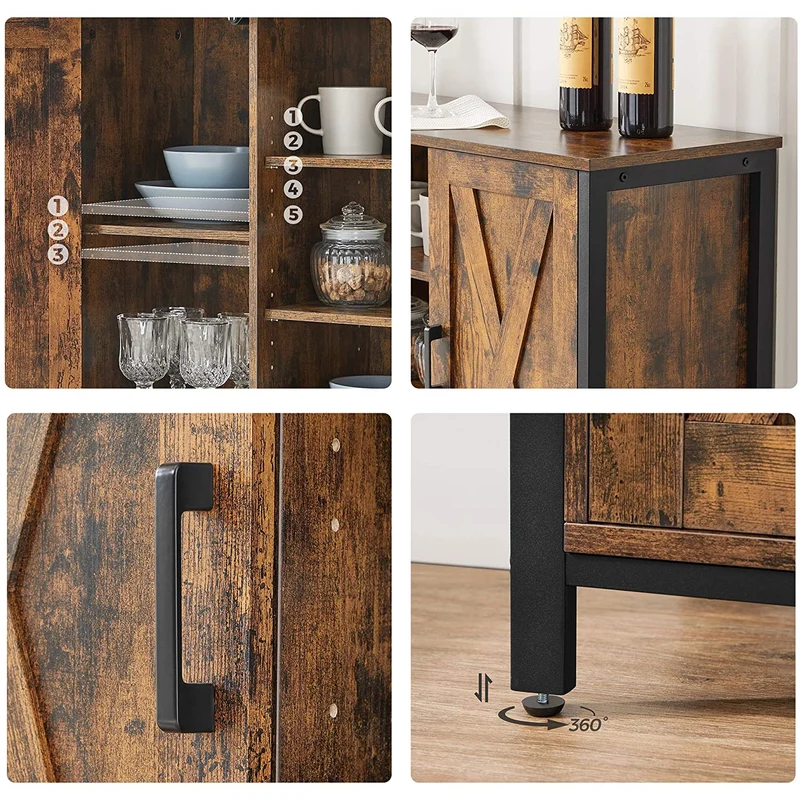 Nancy's Bothell Dressoir - Opbergkast - Vintage - Bruin / Zwart - Spaanplaat / Staal - 100 x 35 x 70 cm