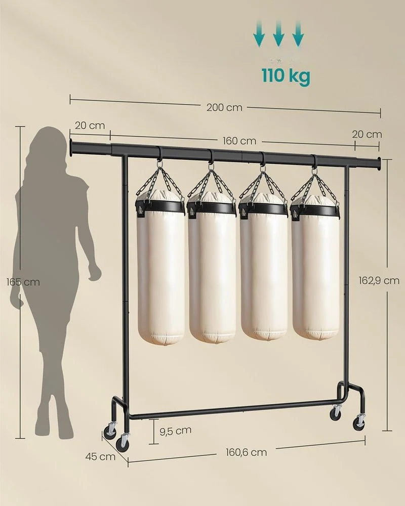 Nancy's Erba Kledingrek - Stevig Garderoberek - Kledingroede - Verlengbaar - Zwart - Draagvermogen tot 110 kg