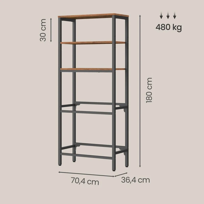 Nancy's Storo Krattenrek - Opbergkast - Stellingkast - Bruin / Zwart - Staal - ± 70 x 35 x 180 cm