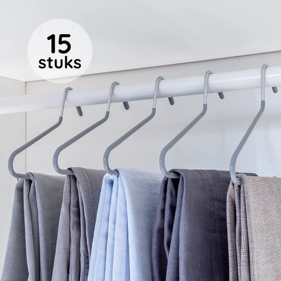 Nancy's Toscanella Luxe Broekhangers - Set van 15 - Kledinghangers - Anti-slip - Metaal - Grijs