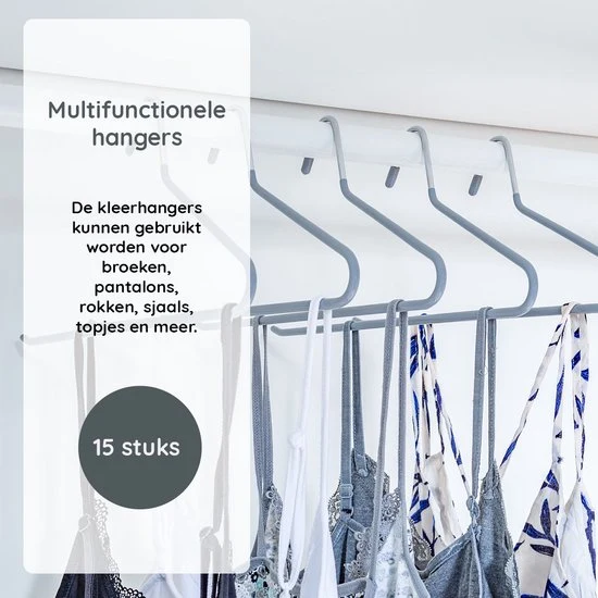 Nancy's Toscanella Luxe Broekhangers - Set van 15 - Kledinghangers - Anti-slip - Metaal - Grijs