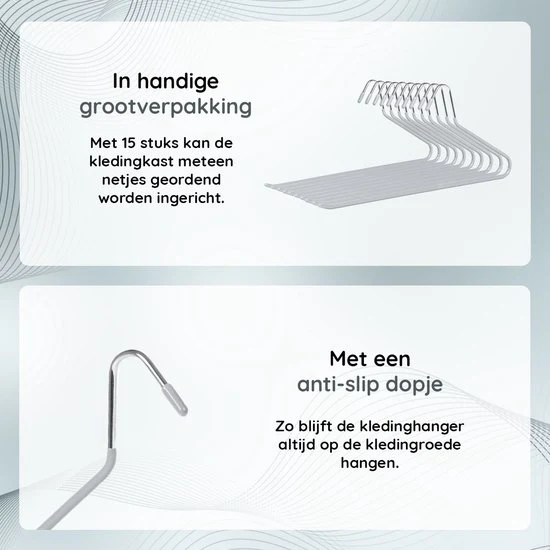 Nancy's Toscanella Luxe Broekhangers - Set van 15 - Kledinghangers - Anti-slip - Metaal - Grijs