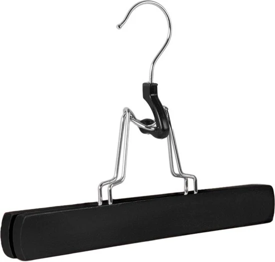 Nancy's Toscane Houten Rokhangers - Pantalonhanger - Kledinghanger - Hanger met klemsluiting - Set van 5 - Zwart - Hout