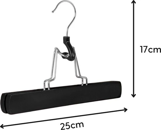 Nancy's Toscane Houten Rokhangers - Pantalonhanger - Kledinghanger - Hanger met klemsluiting - Set van 5 - Zwart - Hout