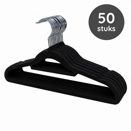 Nancy's Eleganca Kledinghangers - Set van 50 - Kleerhangers - Met Broeklat - Ansi-slip - Zwart - Kunststof