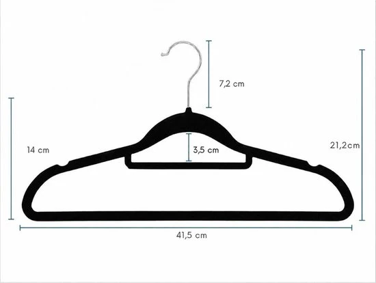 Nancy's Eleganca Kledinghangers - Set van 50 - Kleerhangers - Met Broeklat - Ansi-slip - Zwart - Kunststof