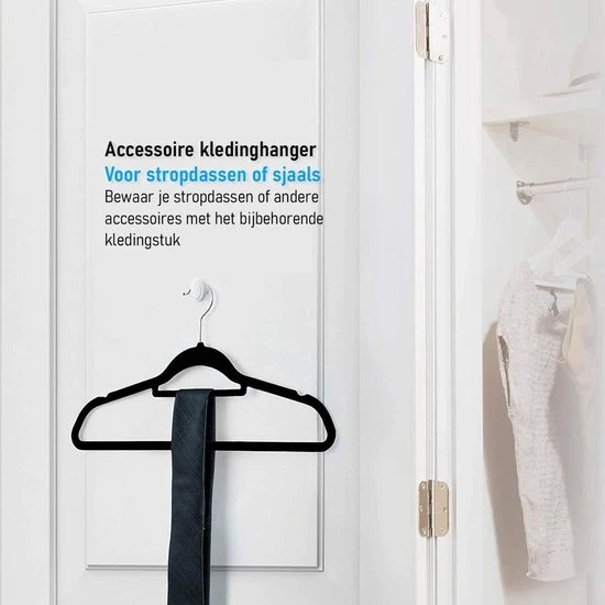 Nancy's Eleganca Kledinghangers - Set van 30 - Kleerhangers - Met Broeklat - Anti-Slip - Kunststof - Zwart