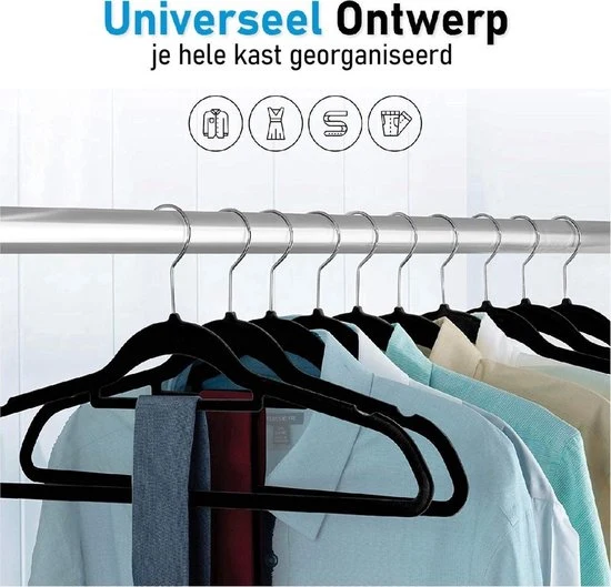 Nancy's Eleganca Kledinghangers - Set van 30 - Kleerhangers - Met Broeklat - Anti-Slip - Kunststof - Zwart