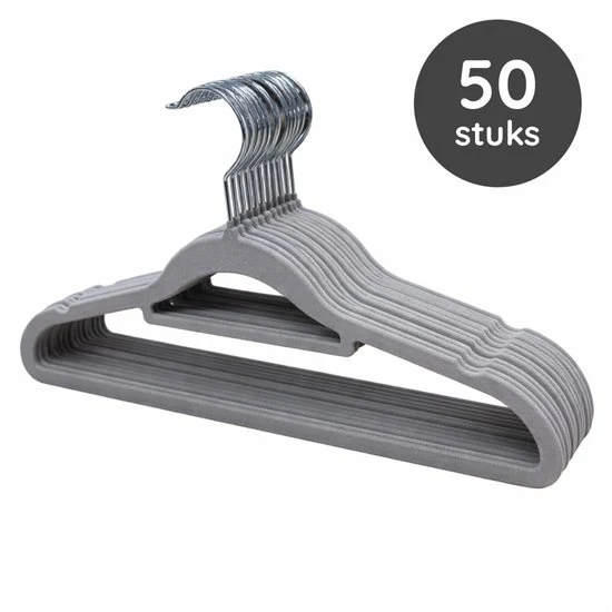 Nancy's Eleganca Kledinghangers - Set van 50 - Kleerhangers - Met Broeklat - Ansi-slip - Grijs - Kunststof