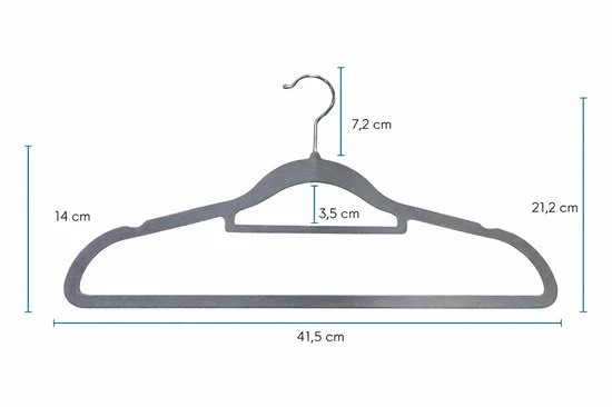 Nancy's Eleganca Kledinghangers - Set van 50 - Kleerhangers - Met Broeklat - Ansi-slip - Grijs - Kunststof