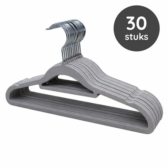 Nancy's Eleganca Kledinghangers - Set van 30 - Kleerhangers - Met Broeklat - Anti-Slip - Kunststof - Grijs