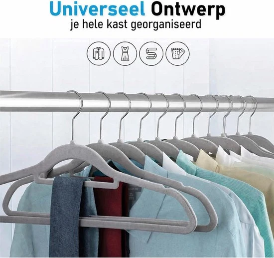 Nancy's Eleganca Kledinghangers - Set van 30 - Kleerhangers - Met Broeklat - Anti-Slip - Kunststof - Grijs