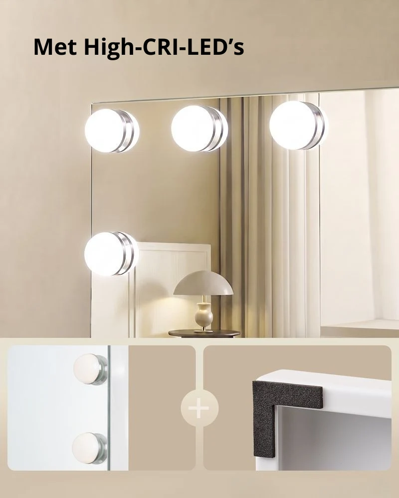Nancy's Terracina Make-Up Spiegel - Hollywood Spiegel - Make Up Spiegel met Verlichting - Wit - 62 x 80 x 5,7 cm