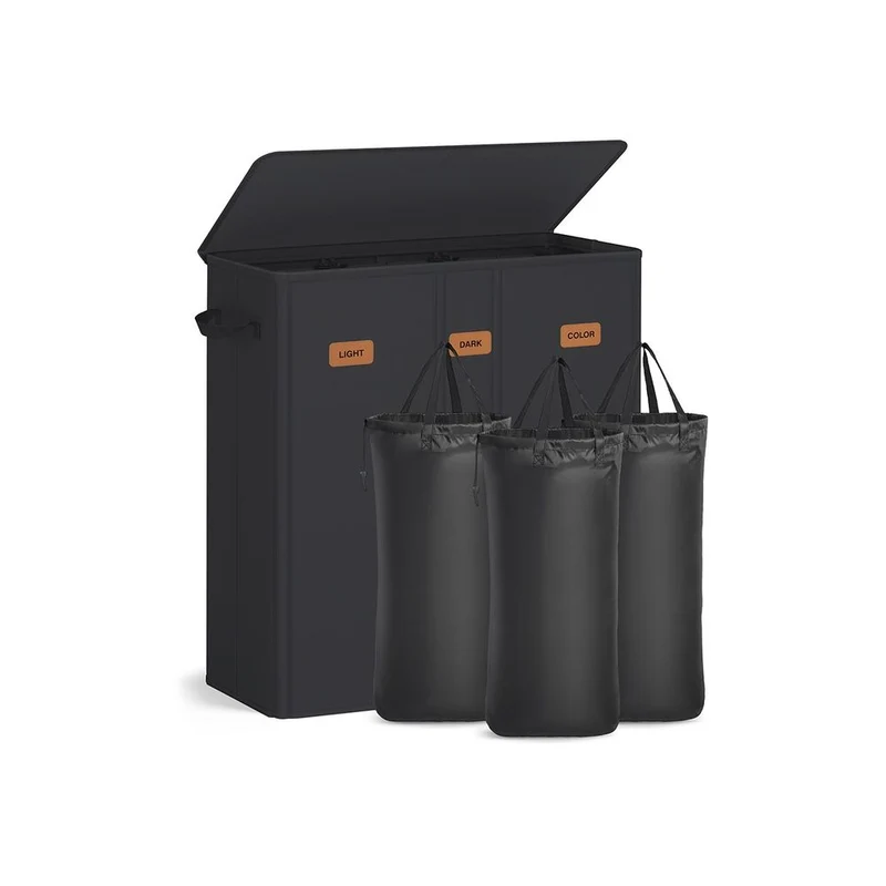 Nancy's Molinella Wasmand - Wasbox - Was sorteerder - 3 vakken - Zwart - 160 Liter
