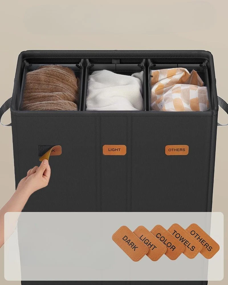 Nancy's Molinella Wasmand - Wasbox - Was sorteerder - 3 vakken - Zwart - 160 Liter