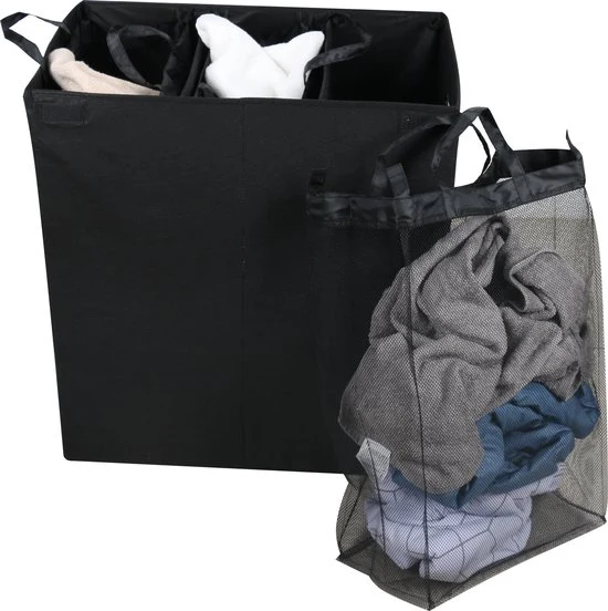 Nancy's Niceey Wasmand 3 Vakken - Wassorteerder - Wasbox - Zwart - 120 Liter