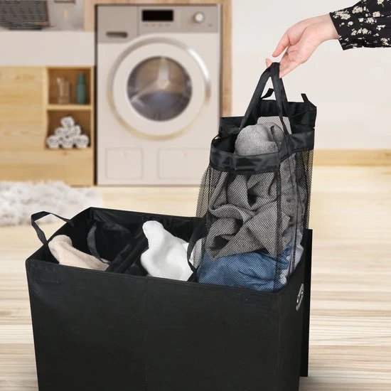 Nancy's Niceey Wasmand 3 Vakken - Wassorteerder - Wasbox - Zwart - 120 Liter