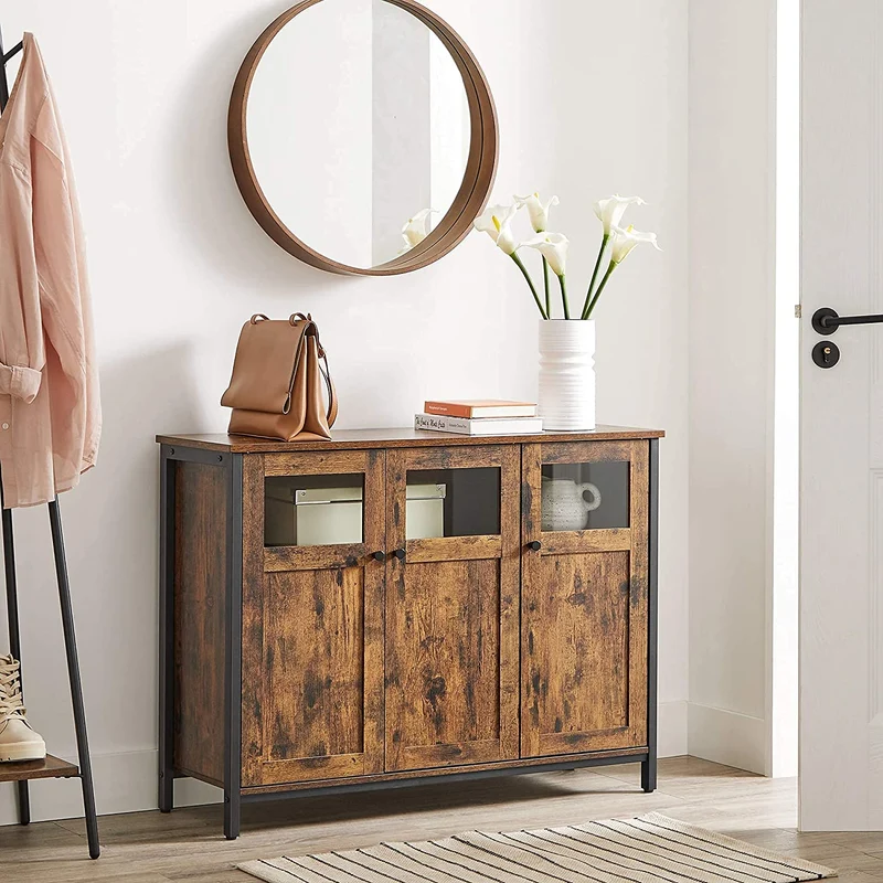 Nancy's Grant Dressoir - Opbergkast - Bruin / Zwart - Spaanplaat / Staal - 100 x 35 x 75 cm
