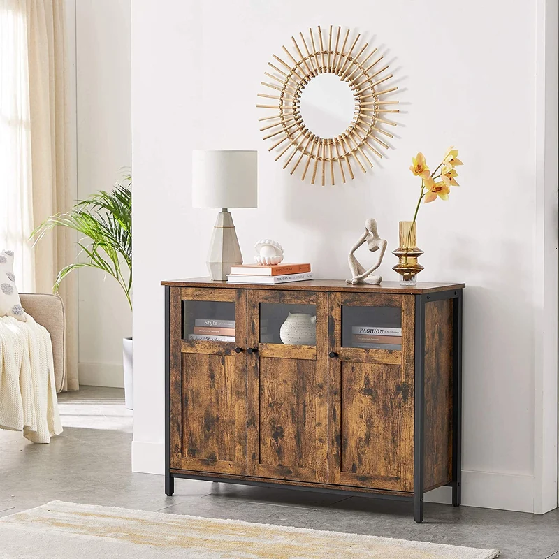 Nancy's Grant Dressoir - Opbergkast - Bruin / Zwart - Spaanplaat / Staal - 100 x 35 x 75 cm