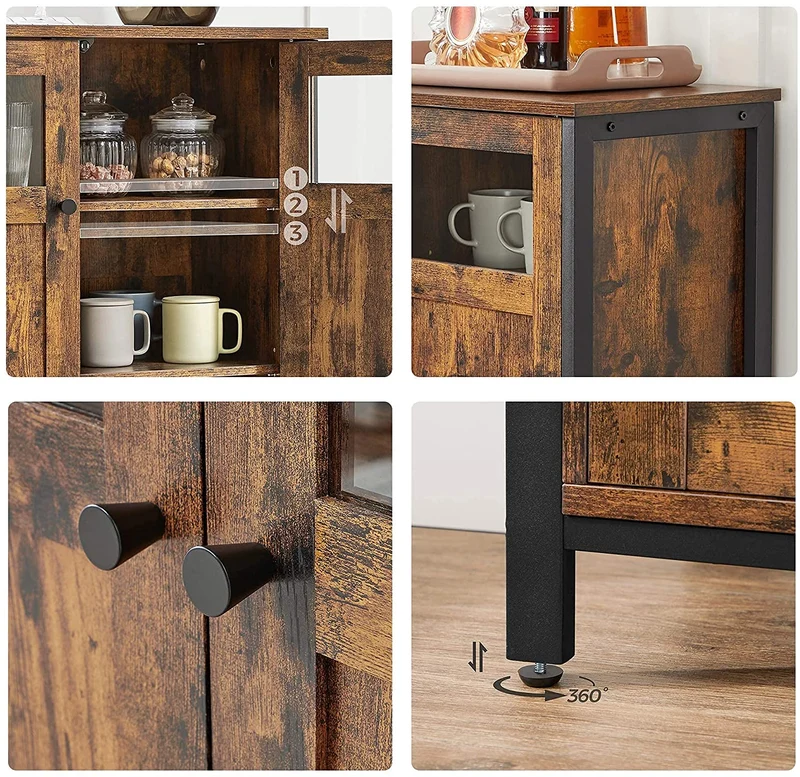 Nancy's Grant Dressoir - Opbergkast - Bruin / Zwart - Spaanplaat / Staal - 100 x 35 x 75 cm