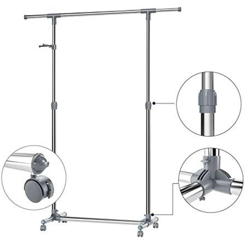 Nancy's Verstelbare Kledingrek - Verrijdbaar - Kledingrek Op Wielen - Verstelbaar in Hoogte en Lengte - Mobiel Kledingstandaard - Garderoberek Staand - 150 x 44 x 165