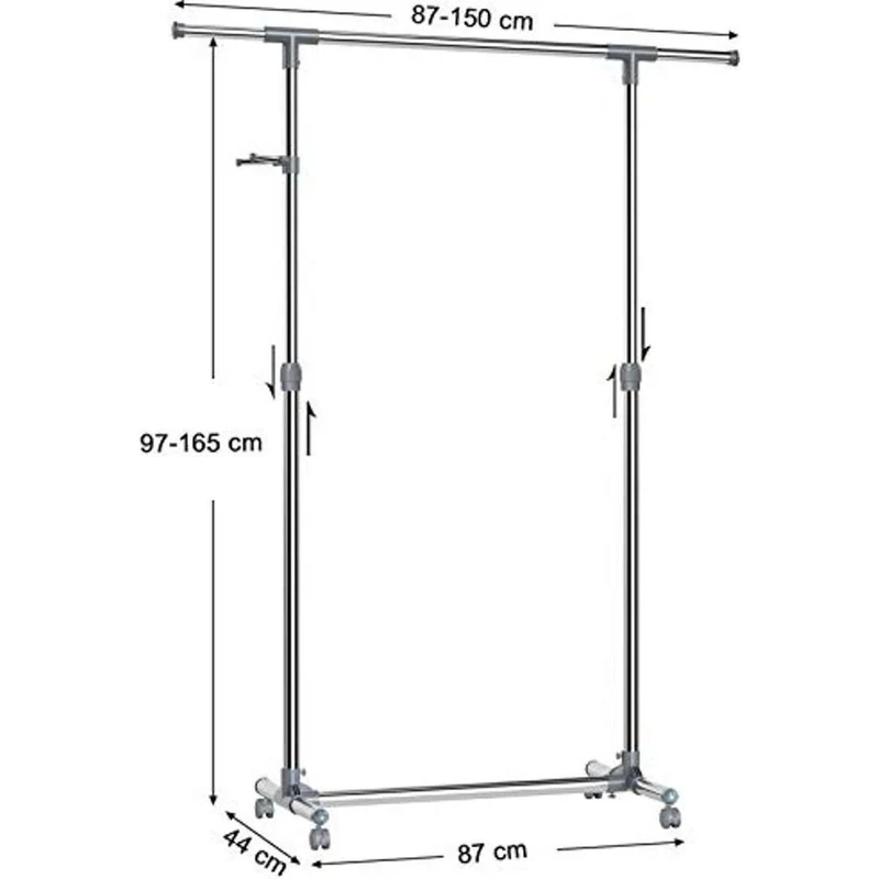 Nancy's Verstelbare Kledingrek - Verrijdbaar - Kledingrek Op Wielen - Verstelbaar in Hoogte en Lengte - Mobiel Kledingstandaard - Garderoberek Staand - 150 x 44 x 165