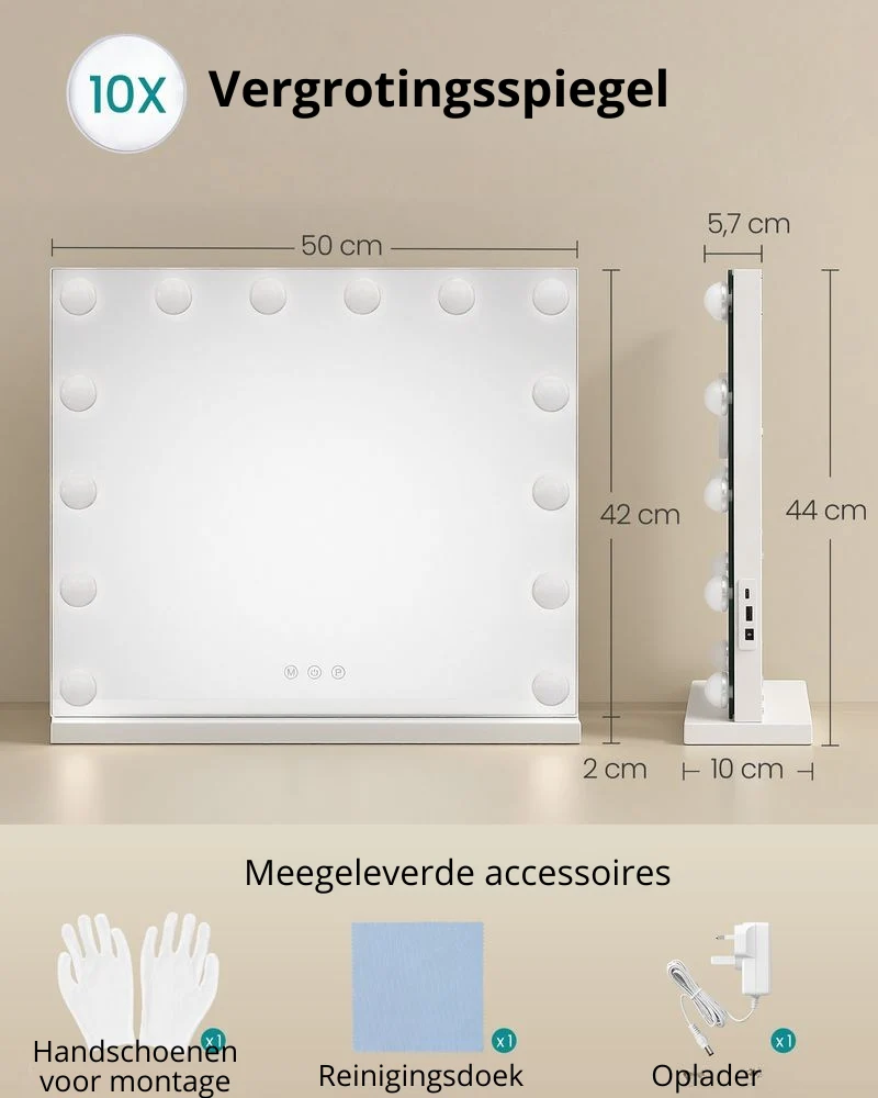 Nancy's Termoli Make-Up Spiegel - Hollywood Spiegel - Make Up Spiegel met Verlichting - Matwit - ± 45 x 50 x 6 cm