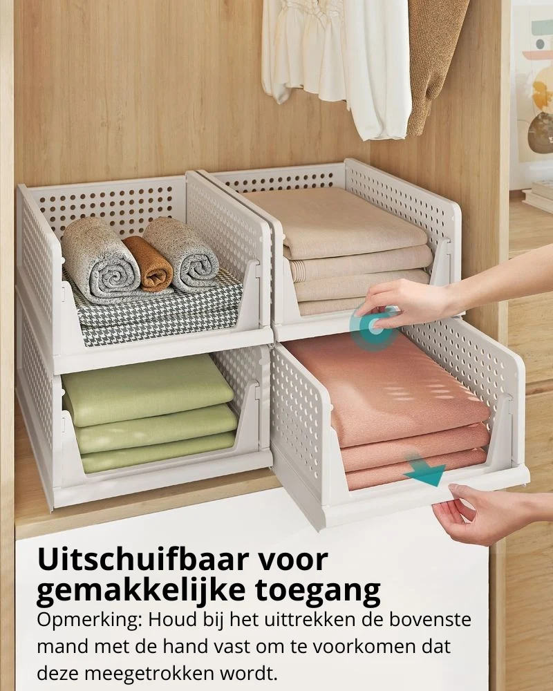 Nancy's Piatto Organizers - Opbergmanden - Stapelbaar - Set van 4 - Wit - ± 45 x 35 x 20 cm