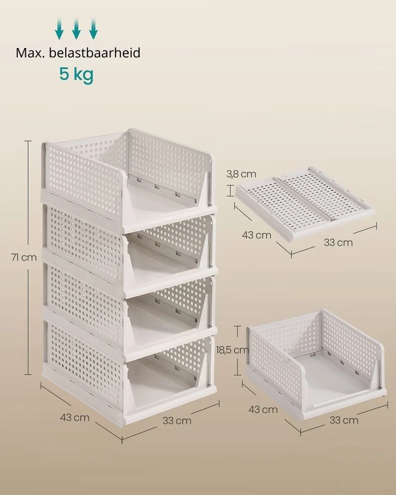 Nancy's Piatto Organizers - Opbergmanden - Stapelbaar - Set van 4 - Wit - ± 45 x 35 x 20 cm