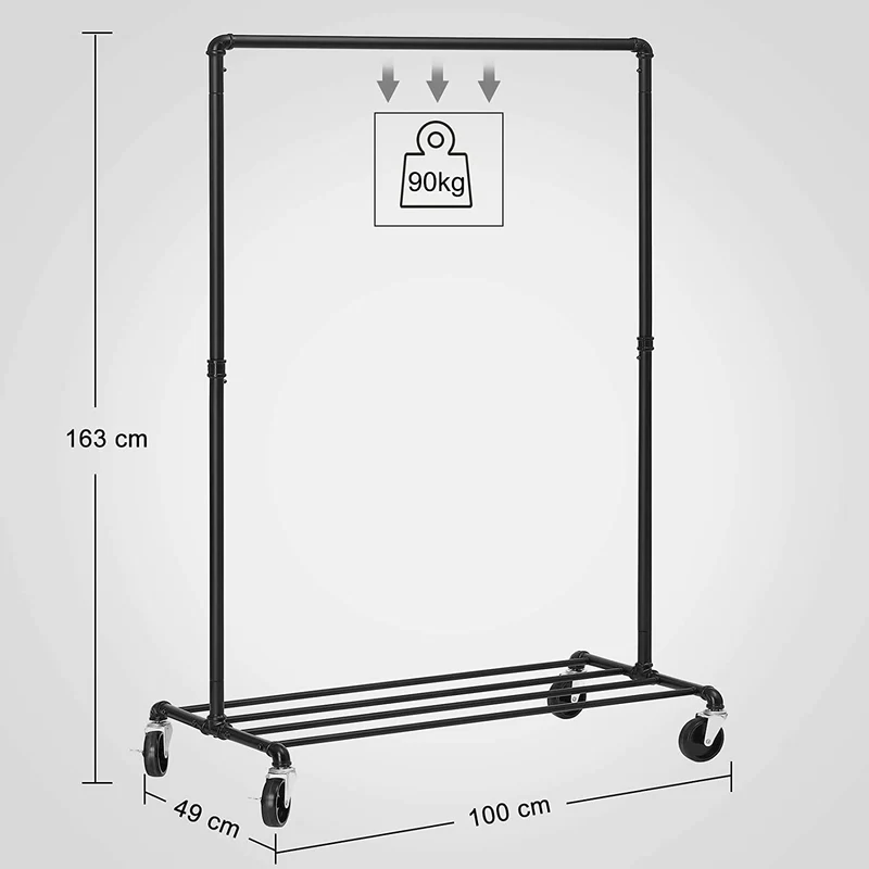 Nancy's Salselas Kledingrek – Stevig Garderoberek - Zwart - tot 90 KG - ± B100 x D50 x H160 cm