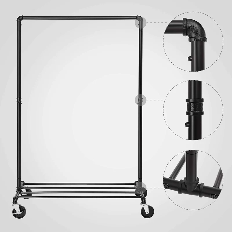 Nancy's Salselas Kledingrek – Stevig Garderoberek - Zwart - tot 90 KG - ± B100 x D50 x H160 cm