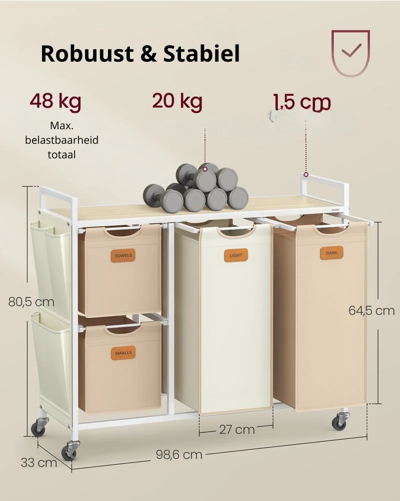 Nancy's Rebolosa Wasmand - Wassorteerder - Wasbox - Beige / Bruin / Wit - 150 Liter