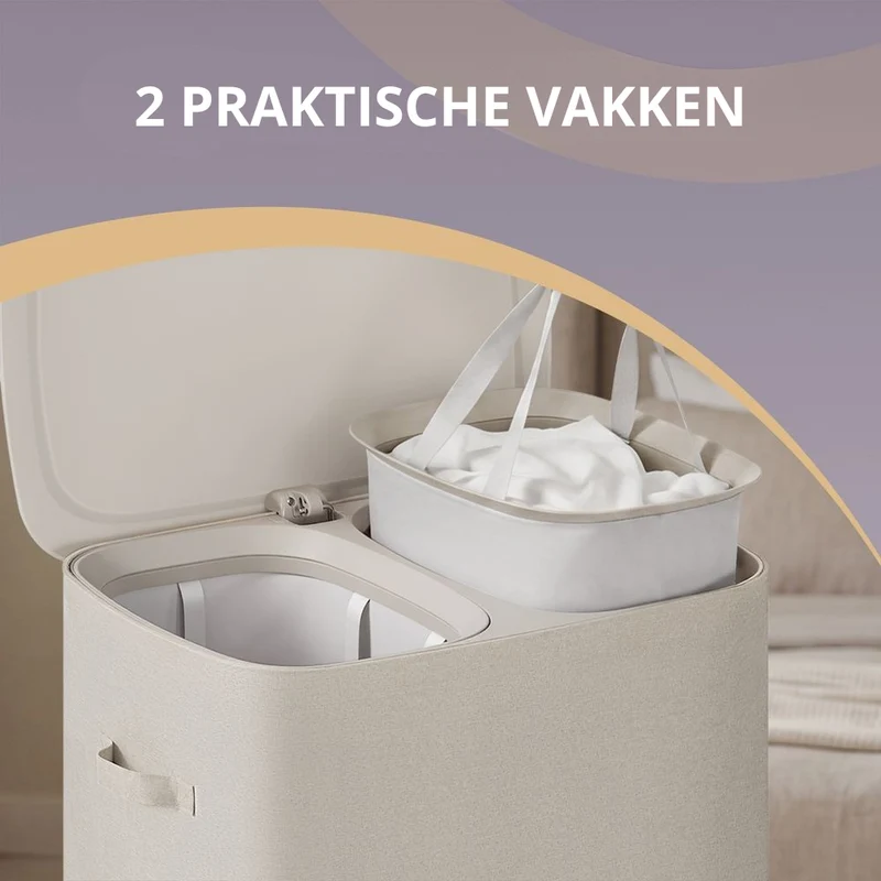Nancy's Strembo Wasmand - Wassorteerder - Wasbox - 2 vakken - Beige - 160 Liter