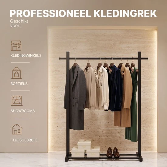 Eleganca Eleganca Professioneel Stevig Kledingrek - Garderoberek Geschikt voor Kledingwinkels & Boetieks - Draagvermogen 100kg - Metaal - Zwart - 120 x 40 x 160 cm