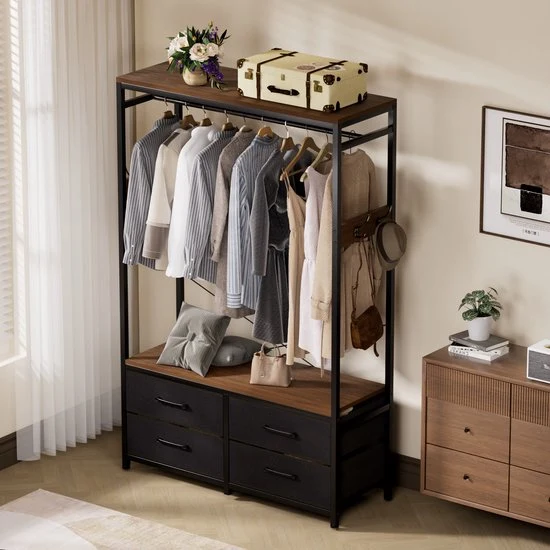 Casamoda Kledingkast - Wandgarderobe - Kledingrek - Kleerkast - Kapstok - Walnoot - 100 x 40 x 180 cm