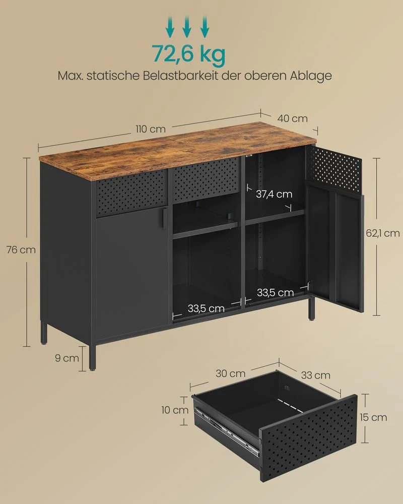 Nancy's Agilde Dressoir - Opbergkast - Sideboard - Bruin / Zwart - ± 40 x 110 x 75 cm