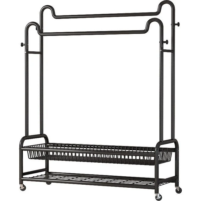 Eleganca Kledingrek XXL - Kledingstang - Stevig Garderoberek - 2 Stangen en 4 Ophanghaken - Zwart - Staal - B150 x D45 x H170 cm