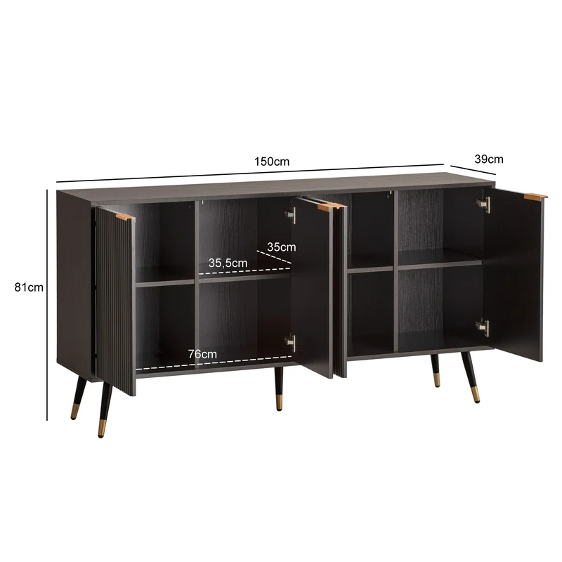 Nancy's Benquerença Dressoir - Sideboard - Opbergkast - Zwart - ± 150 x 40 x 80 cm