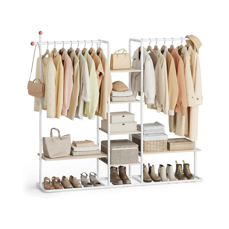 Nancy's Moretta Kledingrek - Garderoberek - Kledingstang - Naturel Beige / Wit - ± 165 x 35 x 175 cm