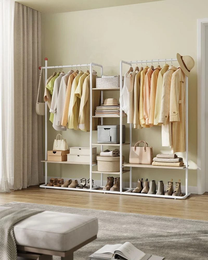 Nancy's Moretta Kledingrek - Garderoberek - Kledingstang - Naturel Beige / Wit - ± 165 x 35 x 175 cm