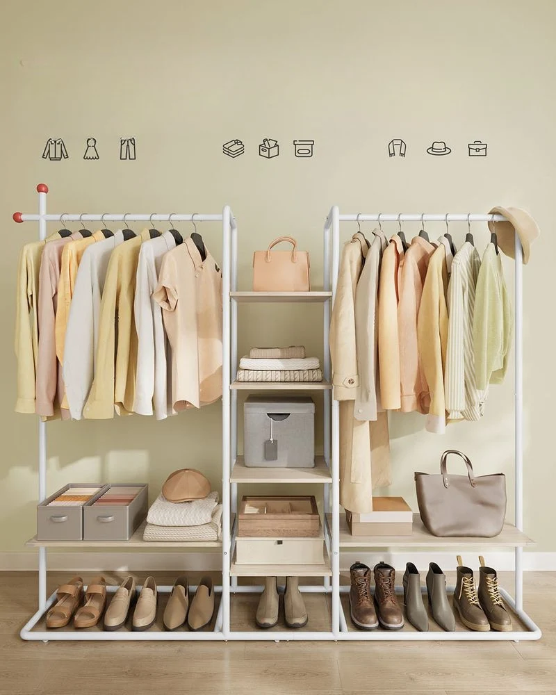 Nancy's Moretta Kledingrek - Garderoberek - Kledingstang - Naturel Beige / Wit - ± 165 x 35 x 175 cm