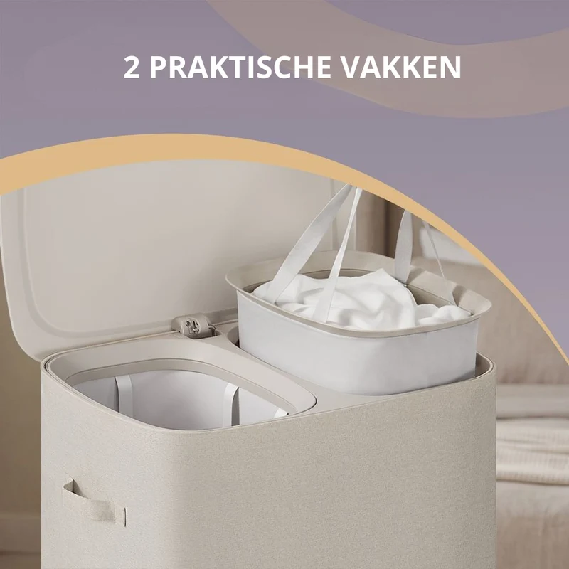 Nancy's Strembo Wasmand - Wassorteerder - Wasbox - 2 vakken - Lichtbeige - 160 Liter