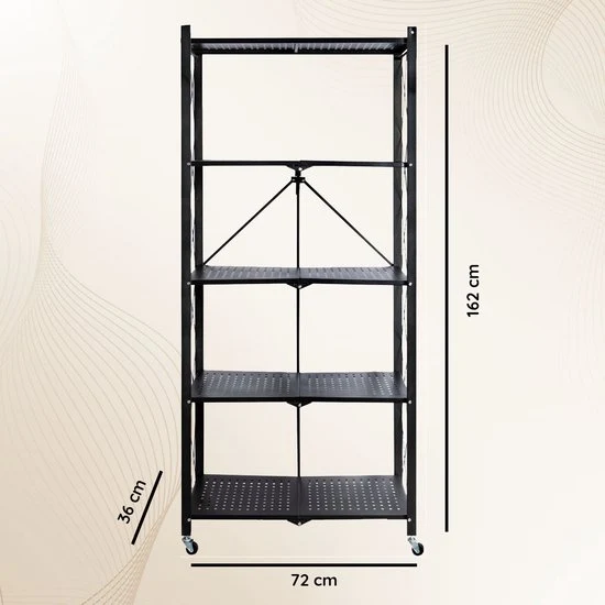 Eleganca Inklapbaar Opbergrek - Opbergkast - Stellingkast - Wandkast - Zwart - Staal - ± 70 x 35 x 160 cm