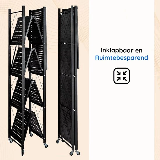 Eleganca Inklapbaar Opbergrek - Opbergkast - Stellingkast - Wandkast - Zwart - Staal - ± 70 x 35 x 160 cm