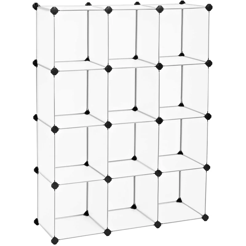 Nancy's Morton Vakkenkast - Opbergkast - Opbergsysteem - Plankensysteem - Verstelbaar - Wit - Transparant - ± 90 x 30 x 120 cm